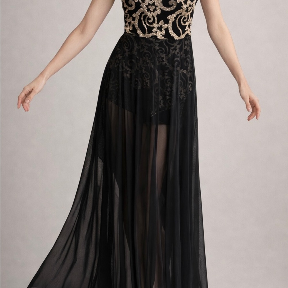 Weissman Elegant Black and Gold Contemporary Dance Dress